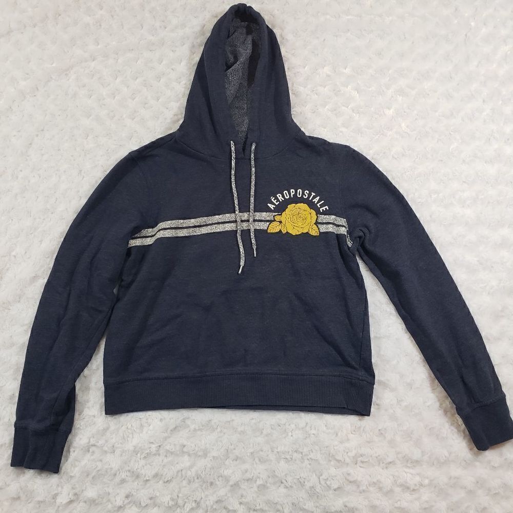 Aeropostale size medium blue hoodie with yellow rose print